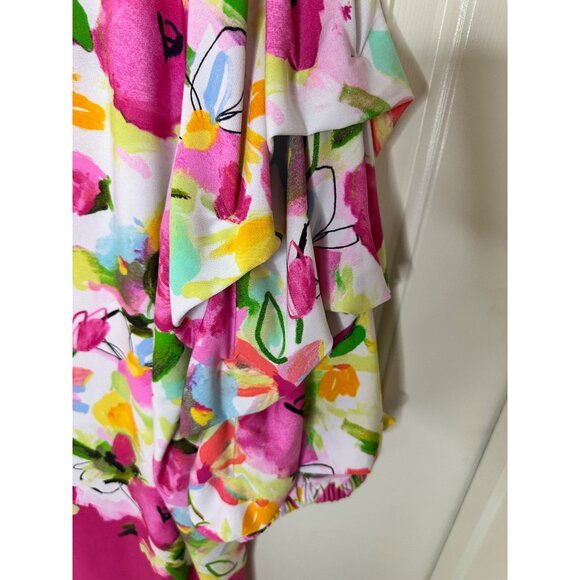 Slim Factor Blouse Investments Floral Womens Tunic Top Large 3/4 Ruffle Sleeve - Picture 8 of 10